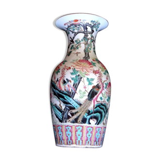 Vase chinois famille rose phénix porcelaine 45cm Chine XIX