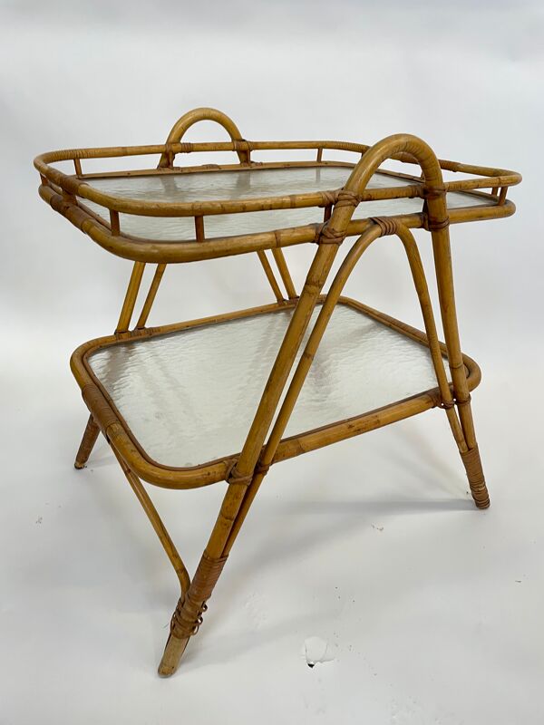 Table d’appoint en rotin vintage en bambou rotin