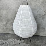 Small Japanese-style table lamp in linen, metal and rattan in the shape of a drop H50 D30