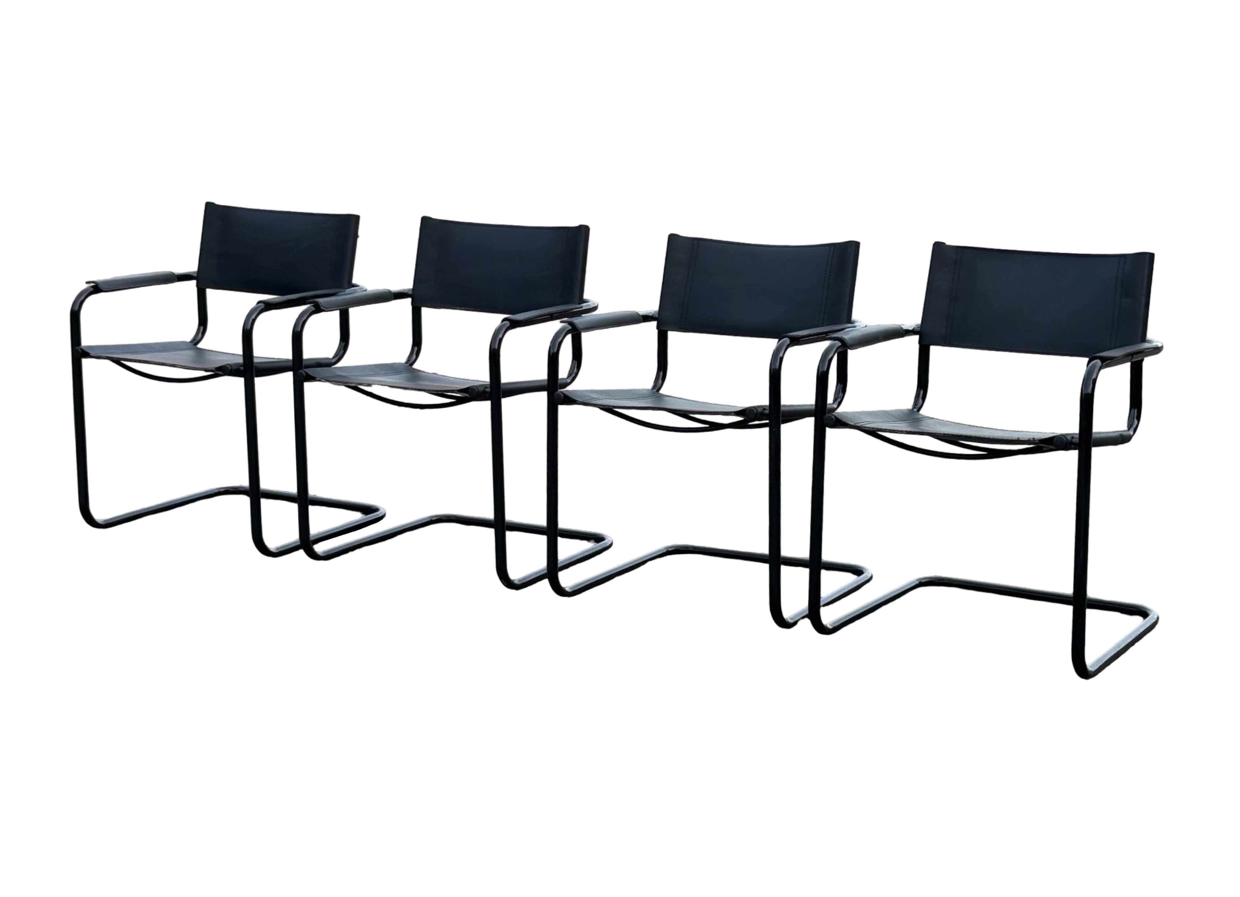Set of 4 Bauhaus cantilever chairs in black imitation leather design