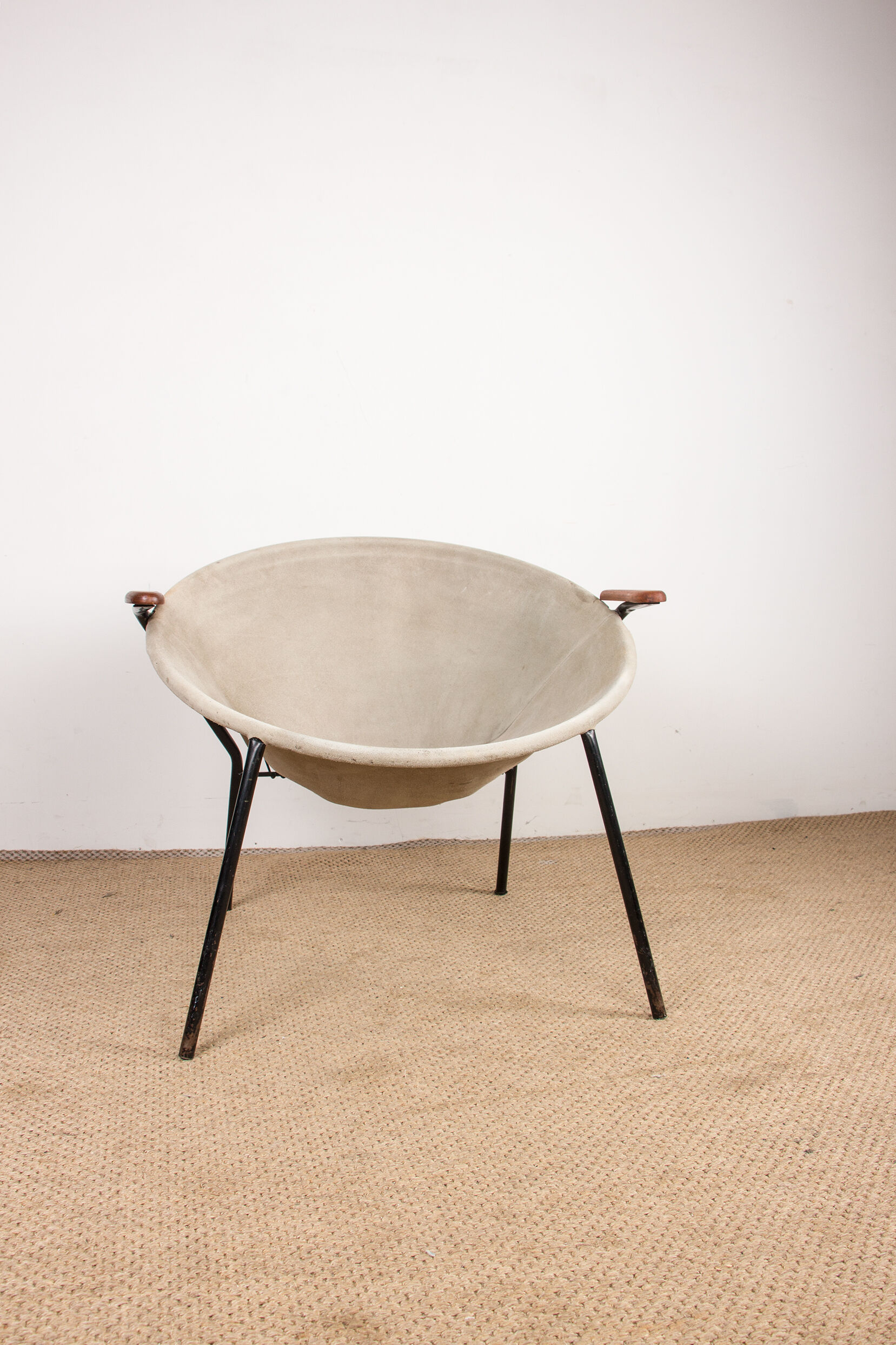 Danish armchair in Leather, Steel and Teak, Balloon model by Hans Olsen 1960.