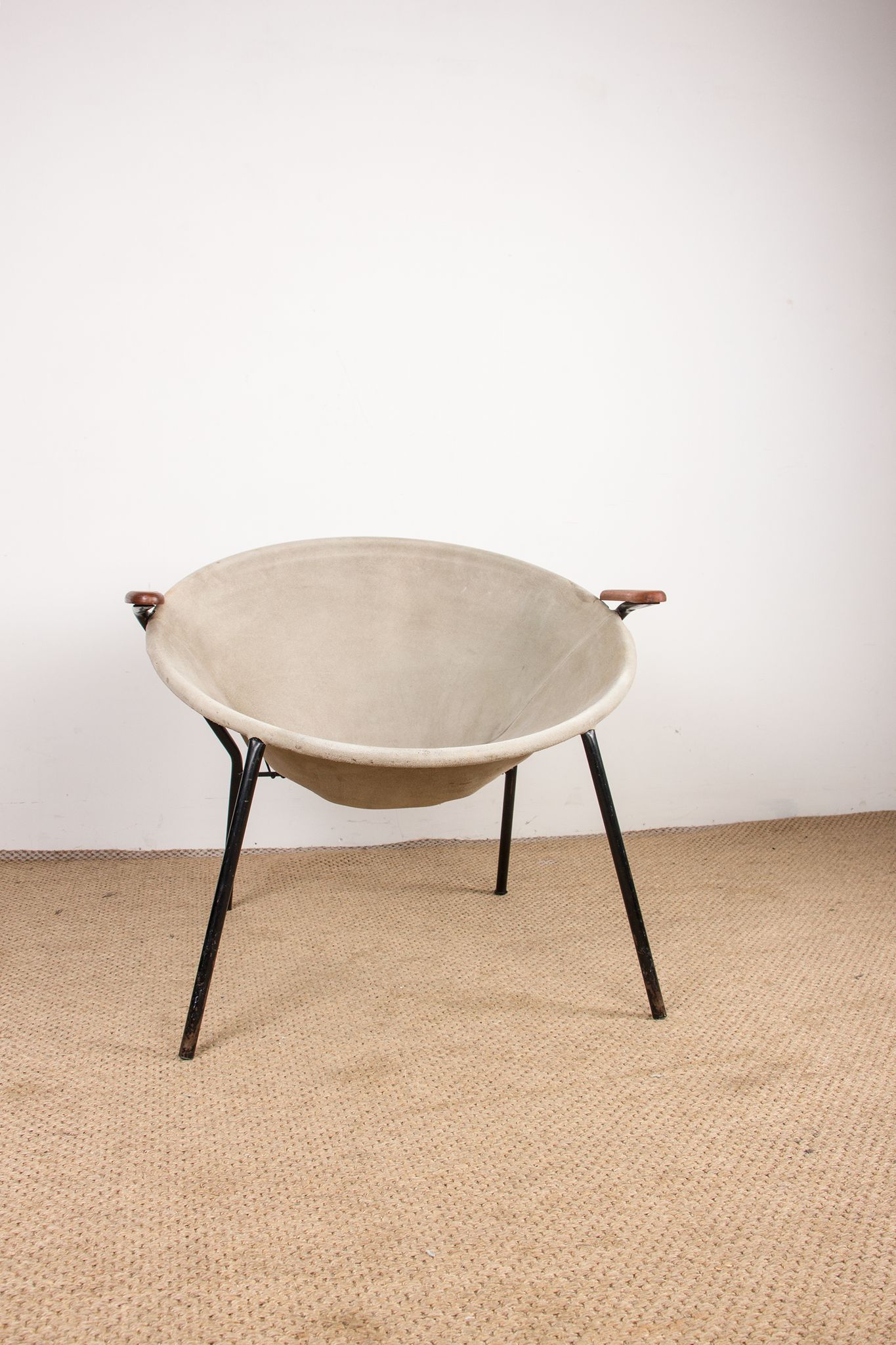 Danish armchair in Leather, Steel and Teak, Balloon model by Hans Olsen 1960.