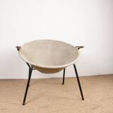 Danish armchair in Leather, Steel and Teak, Balloon model by Hans Olsen 1960.