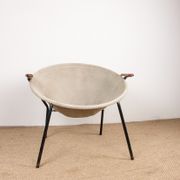 Danish armchair in Leather, Steel and Teak, Balloon model by Hans Olsen 1960.
