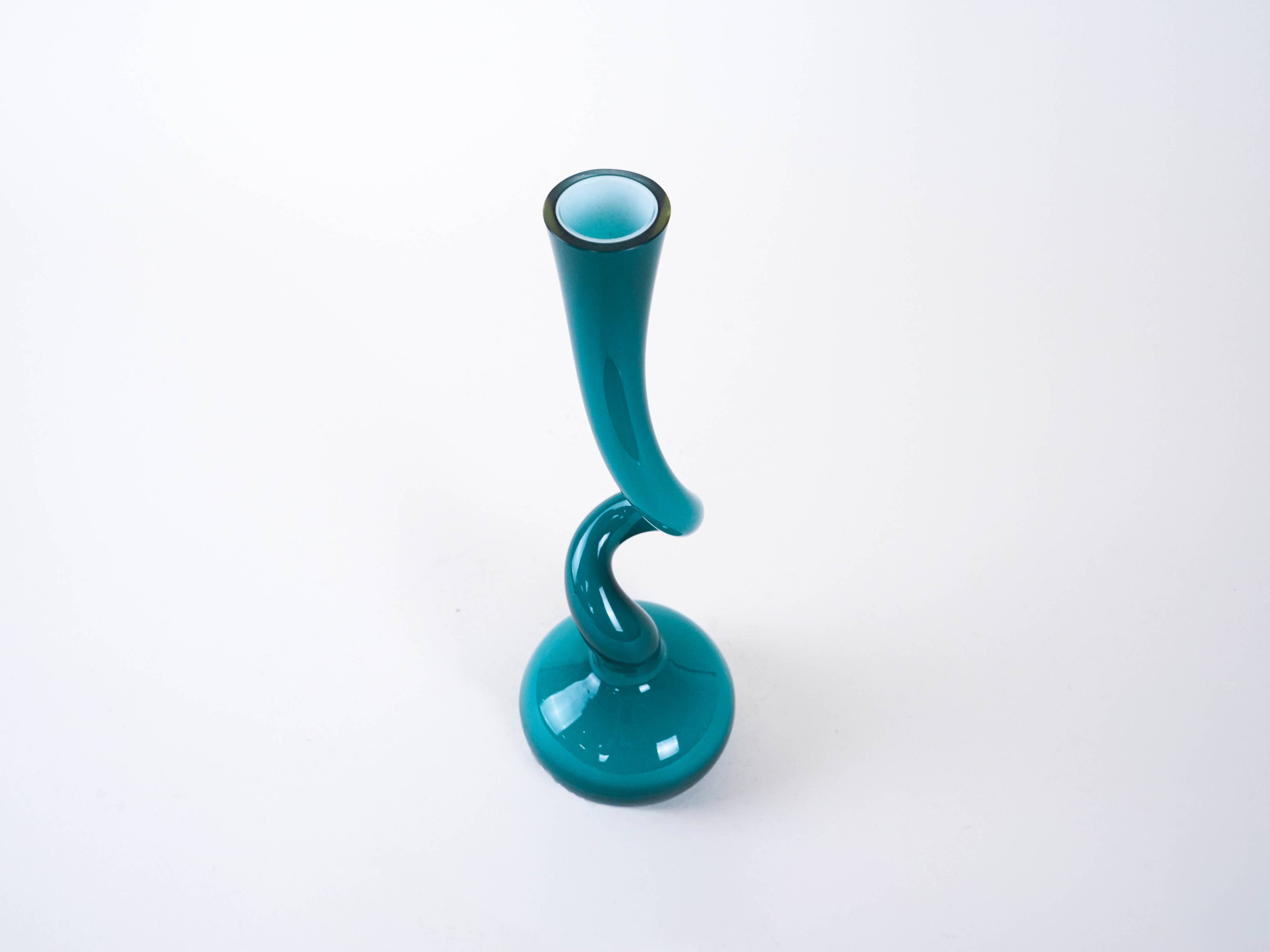 Turquoise vase, Swing Vase, Danish design, manufactured by Normann Copenhag