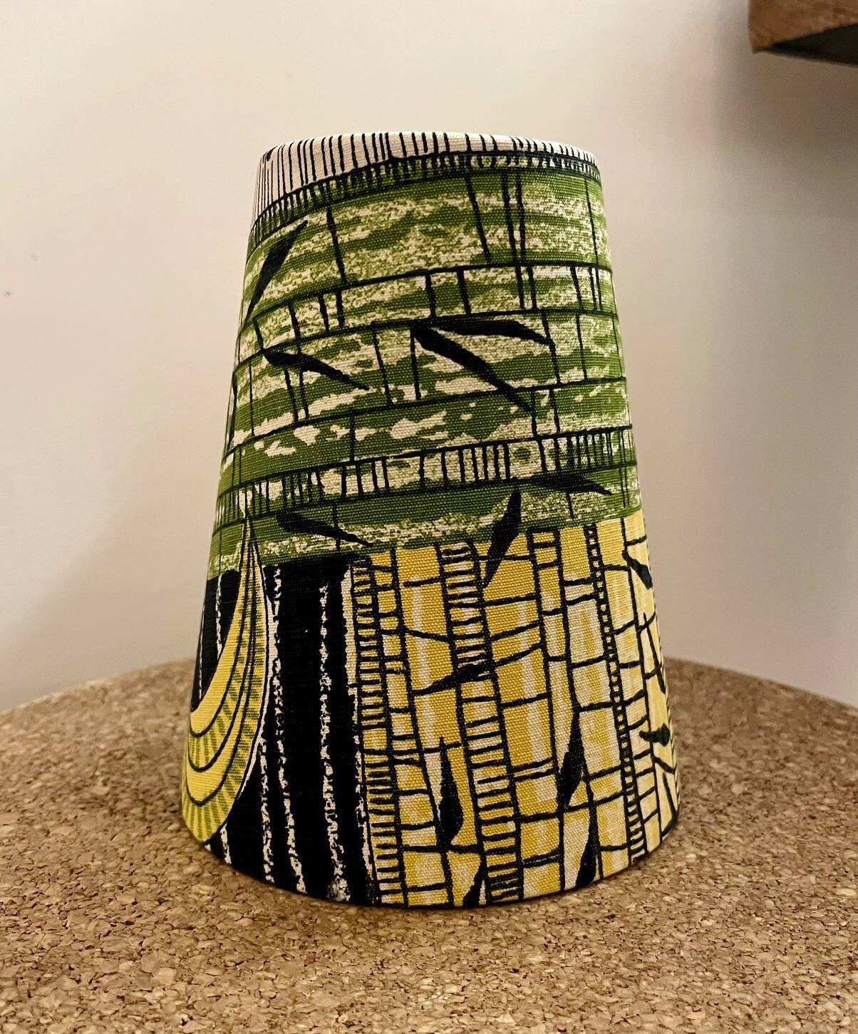 Vintage ceramic lamp in black and green - 1950s / 1960s - Handmade lampshade