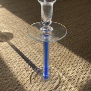 Candle holder in transparent and blue Murano blown glass