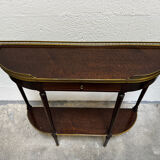 Louis XVI demi-moon console in wood and brass.