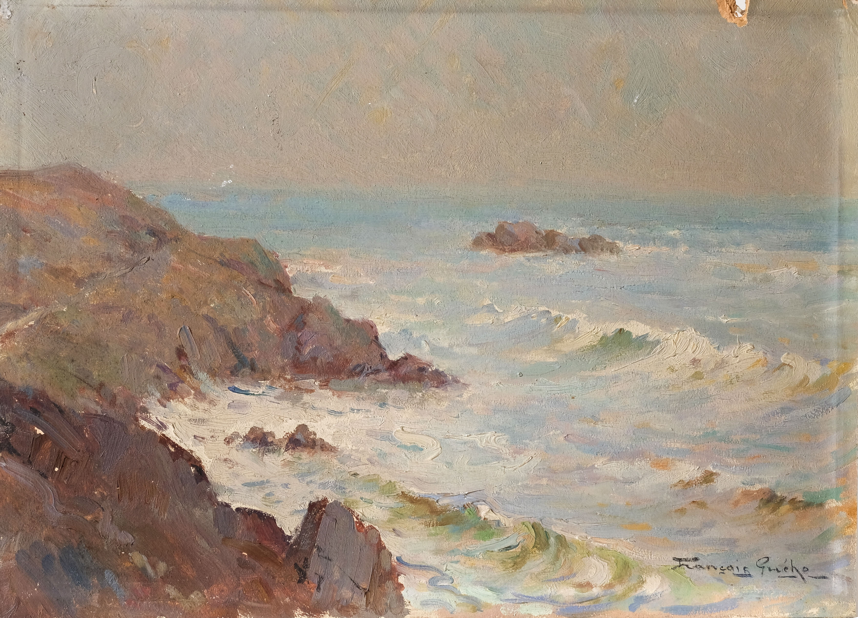 Painting by François Gueho (1881-1952)-Côte de Fortivy (Morbihan)