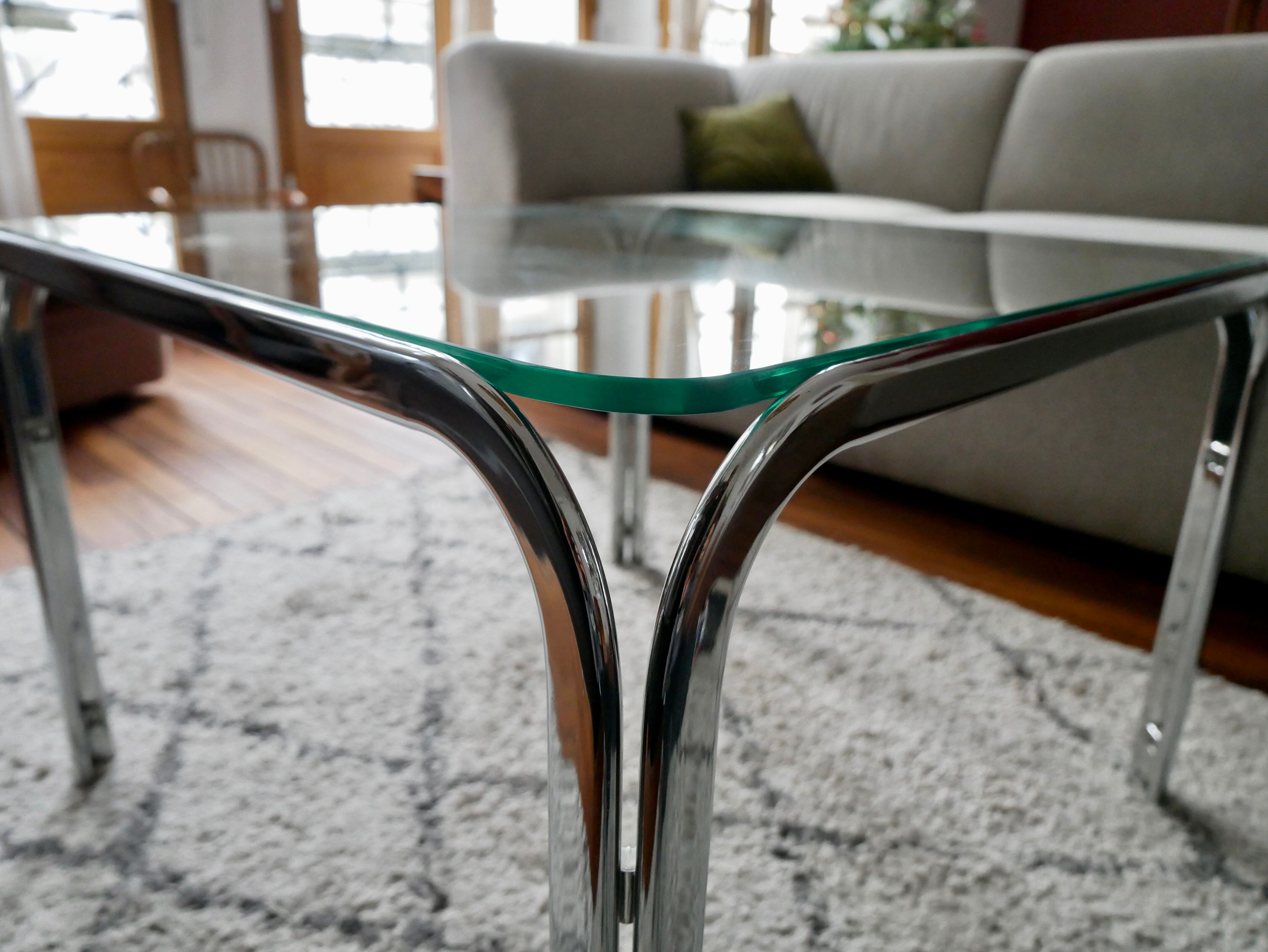 Coffee table in glass and chrome design 70s
