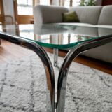 Table basse en verre et chrome design années 70