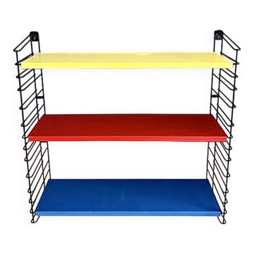 Tomado — Vintage wall shelf with 3 shelves in blue, red & yellow