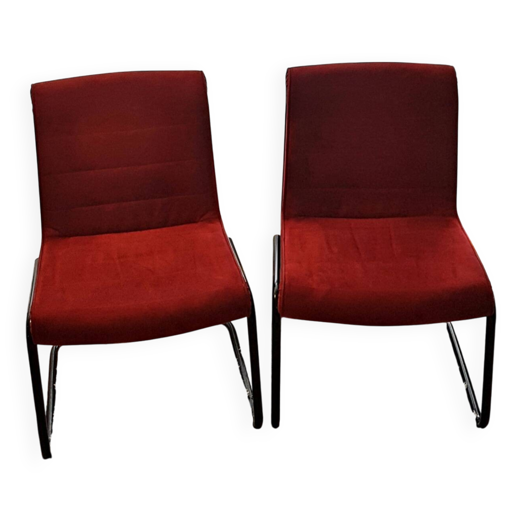 Red suede chairs, Knoll.
