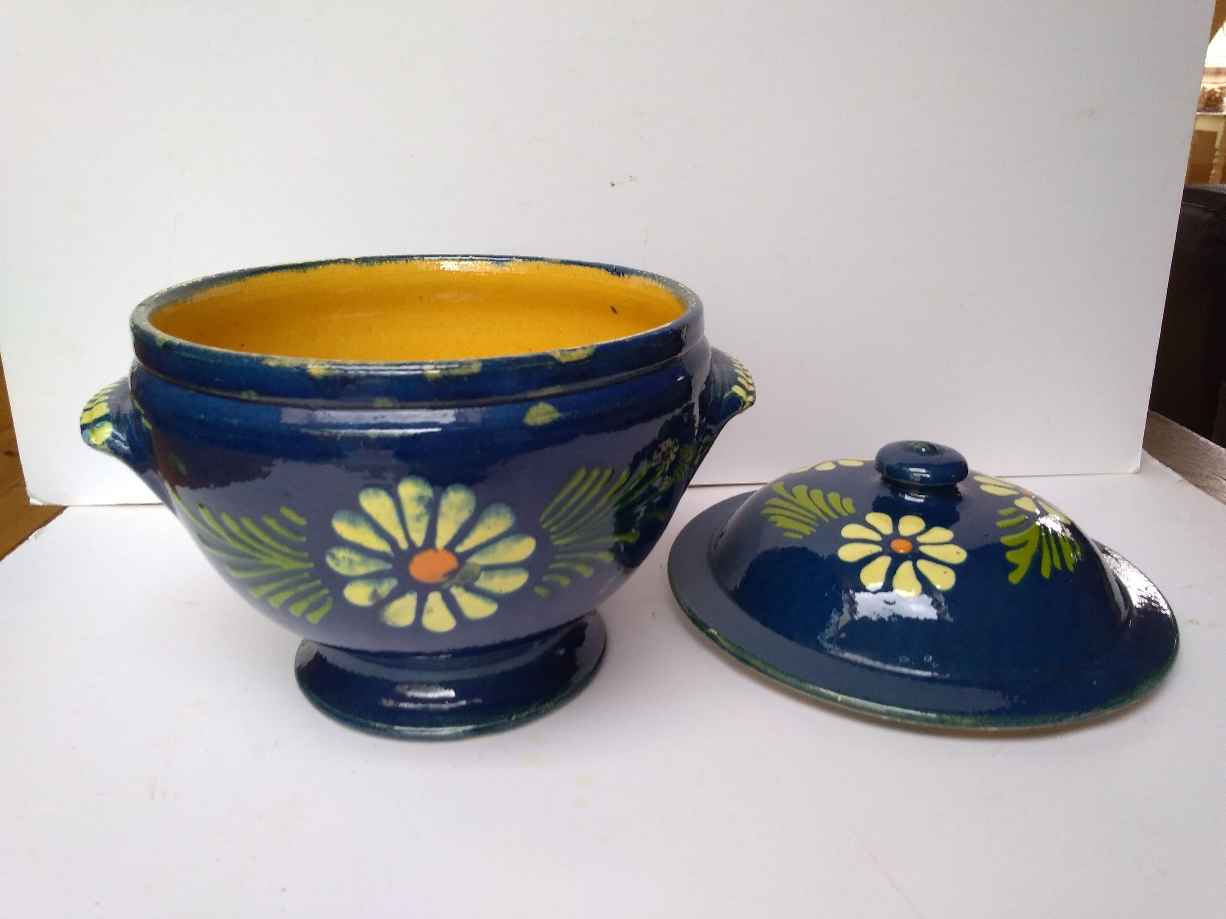 Ancient Alsatian pottery soup midnight blue