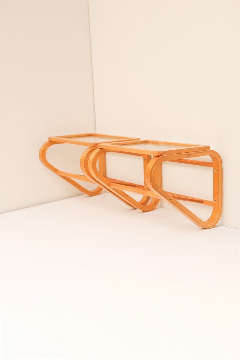 Scandinavian bentwood and glass bedside tables from Gemla, 1920s, set of 2