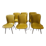 chaises gainées de cuir jaune 60's