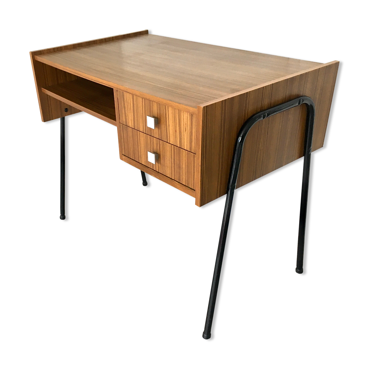 Vintage office teak décor and black steel base