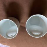 Paire mugs blancs faïence porte cuillère moderne rare