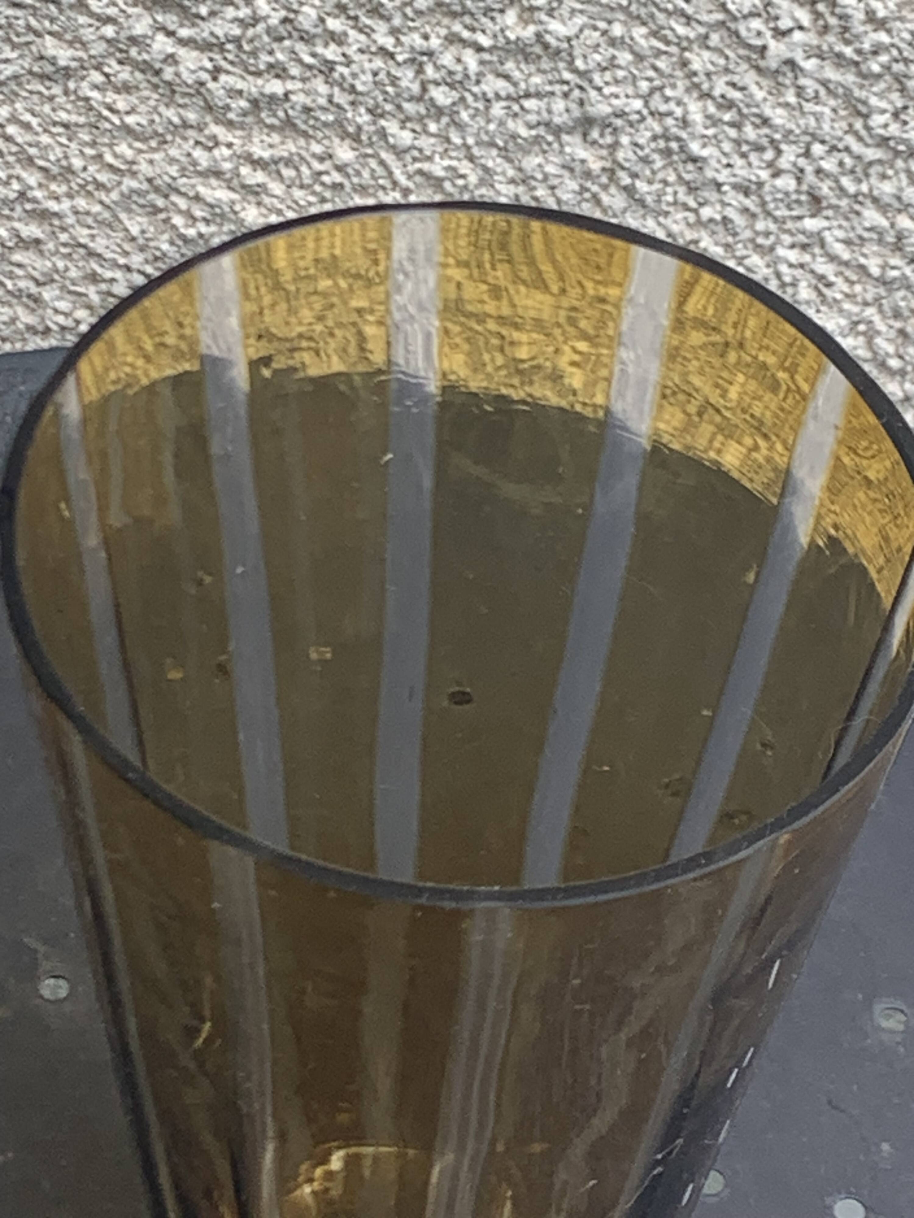 Bayadere patterned vase in glass, transparent and vintage ochre