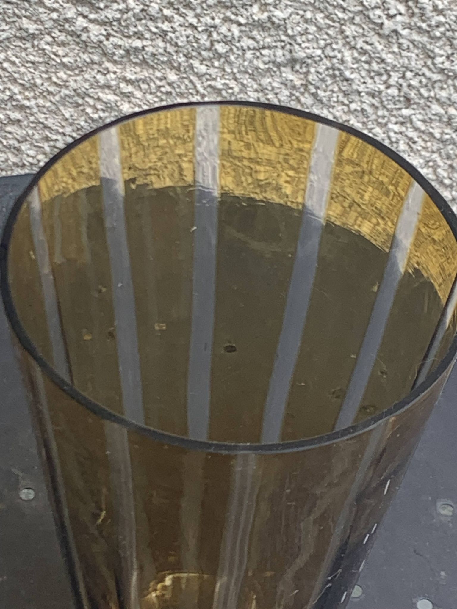 Bayadere patterned vase in glass, transparent and vintage ochre