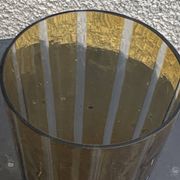 Bayadere patterned vase in glass, transparent and vintage ochre