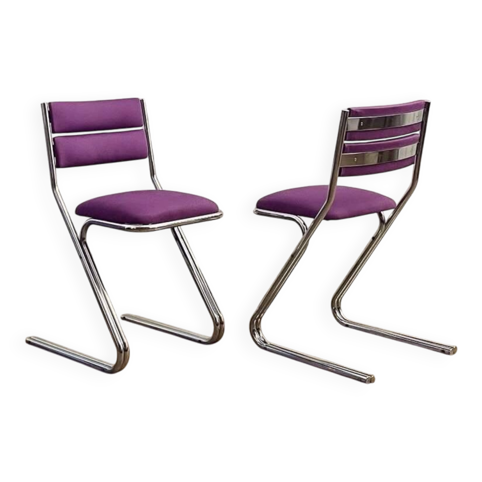 Lot de 2 chaises vintage tubulaire chrome 1960-1970
