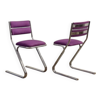 Lot de 2 chaises vintage tubulaire chrome 1960-1970