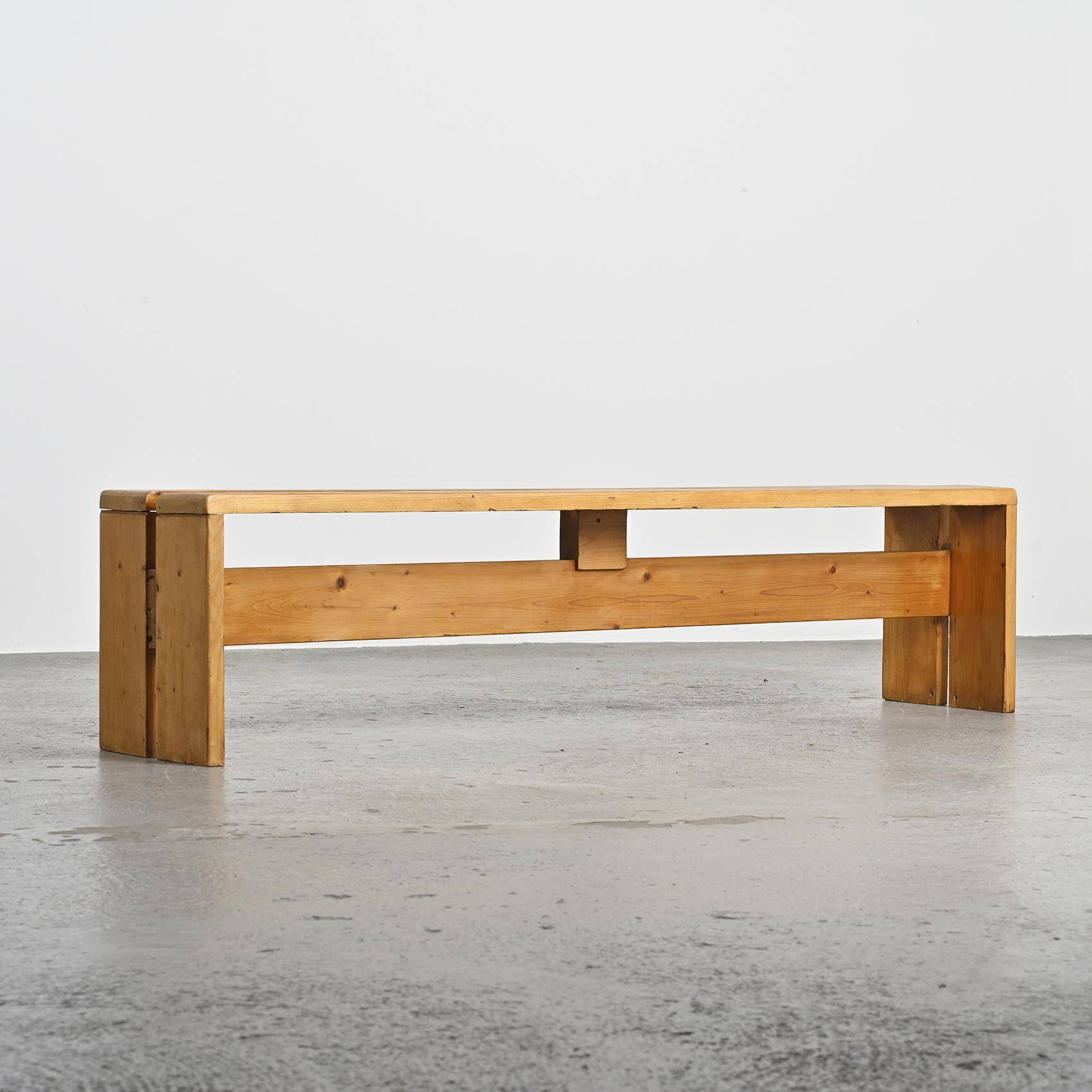 Large solid pine bench, Les Arcs, circa 1973