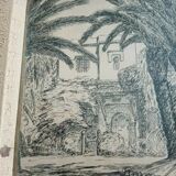 Old painting drawing in ink signed , Les Palmiers