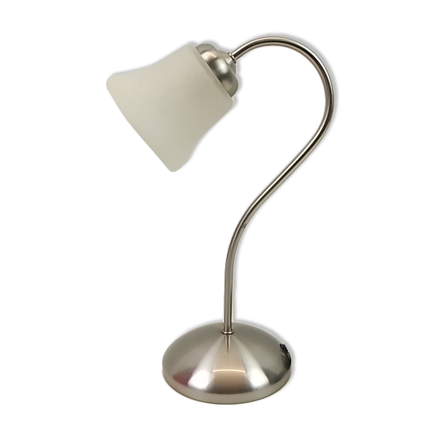 Lampe à poser pied métal chromé et abat-jour en verre blanc 37 cm