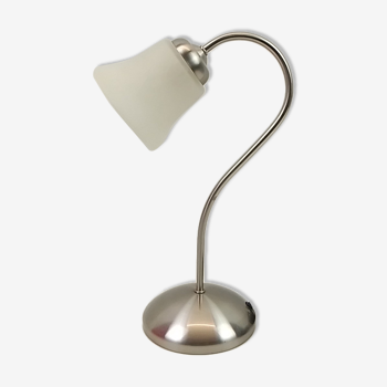 Chrome metal foot table lamp and lampshade in white glass 37 cm
