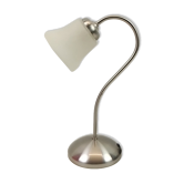 Chrome metal foot table lamp and lampshade in white glass 37 cm