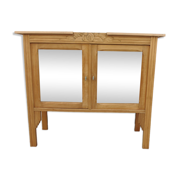 Desserte Art Déco en bois brut finition cirée.