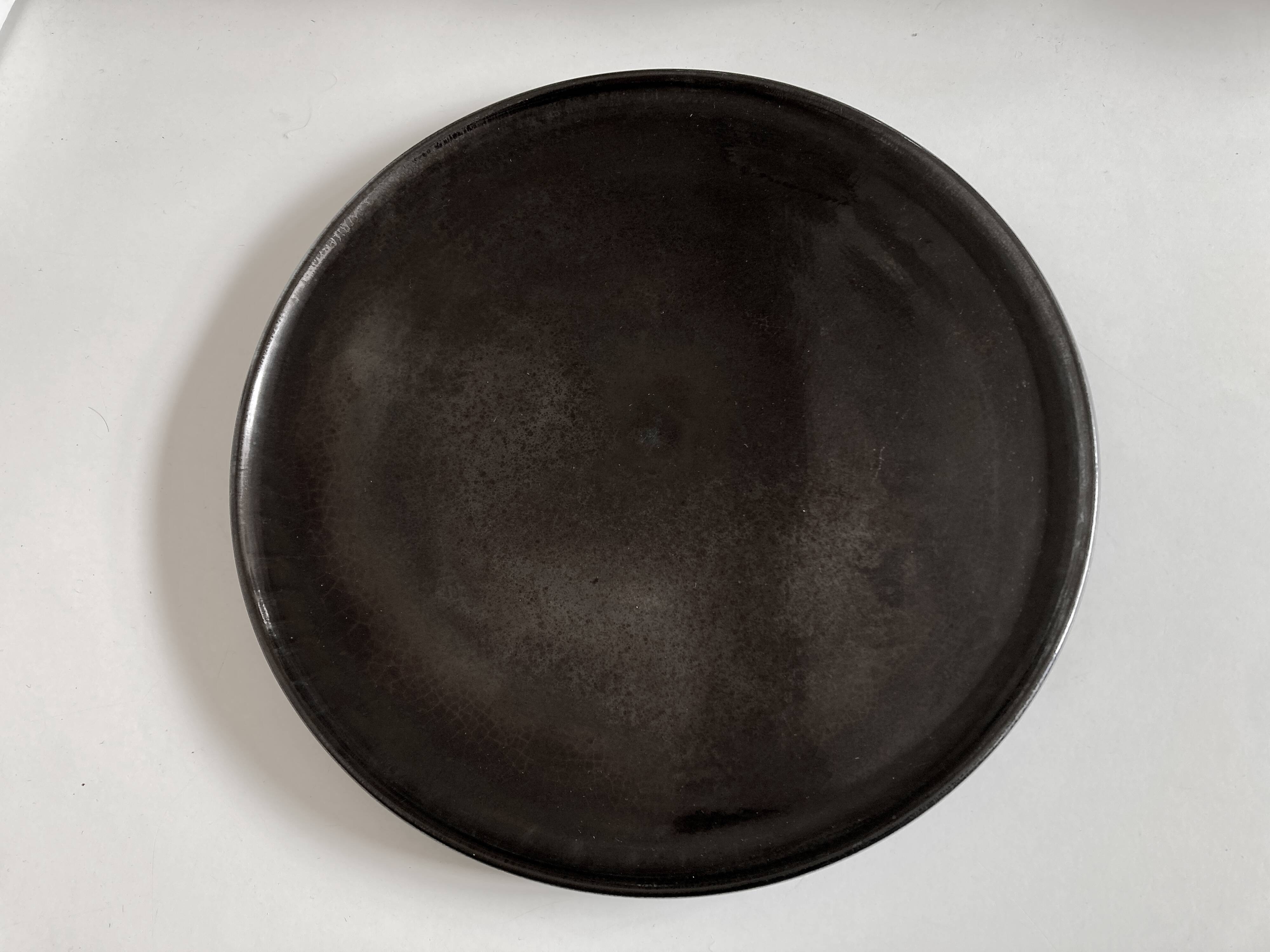 XXL Beretta Vallauris 1960 black glazed earthenware tray D34cm