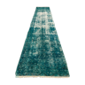 Distressed Turkish Narrow Runner 310x65 cm wool Vintage rug, Overdyed Green