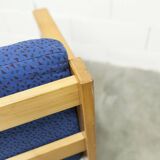 Comfortable 1980s blue and honey beech armchair