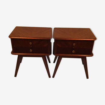 Pair of bedside tables Scandinavian feet 50's compass