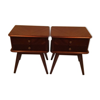 Pair of bedside tables Scandinavian feet 50's compass