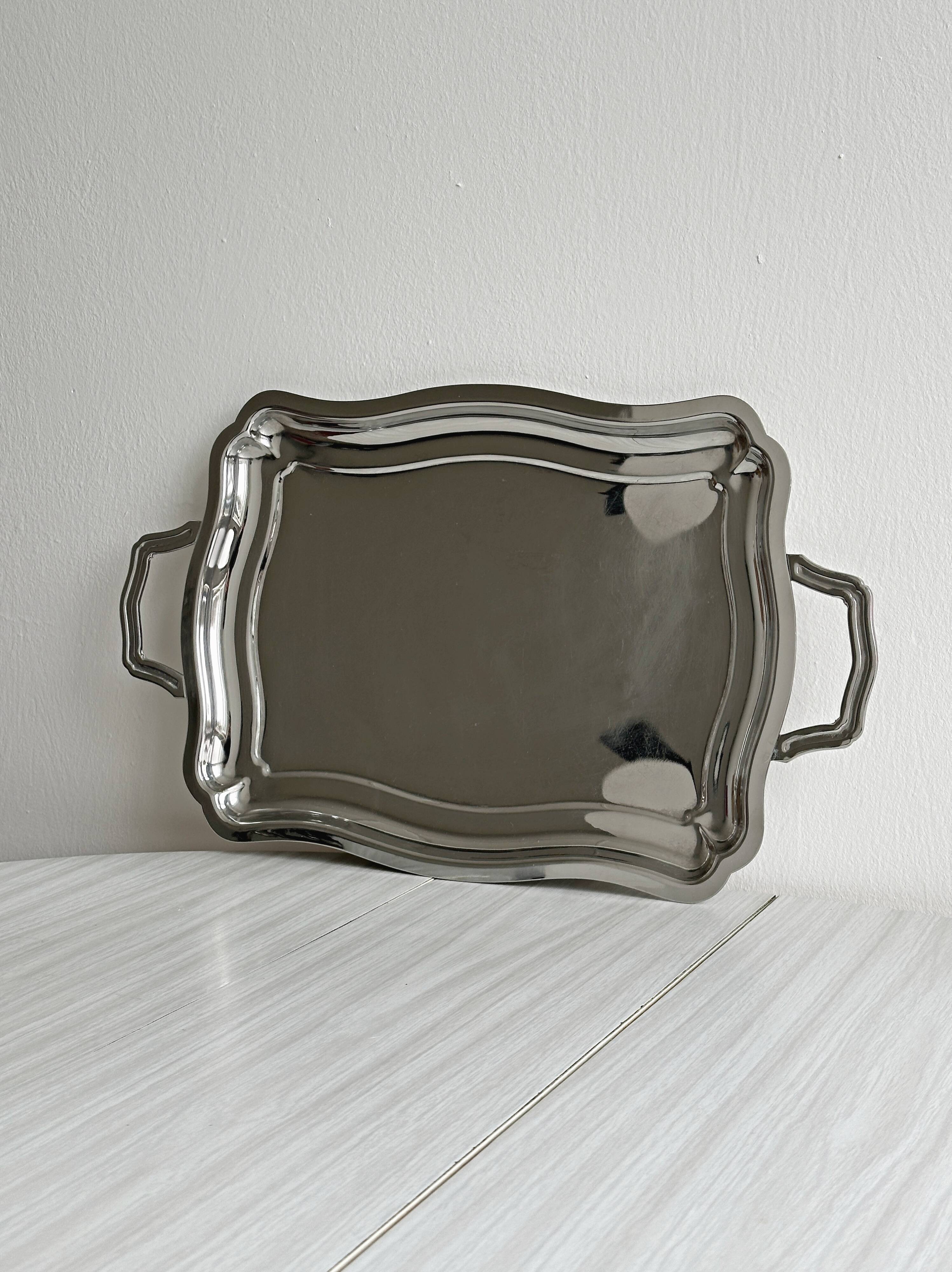 Shiny stainless steel plate.