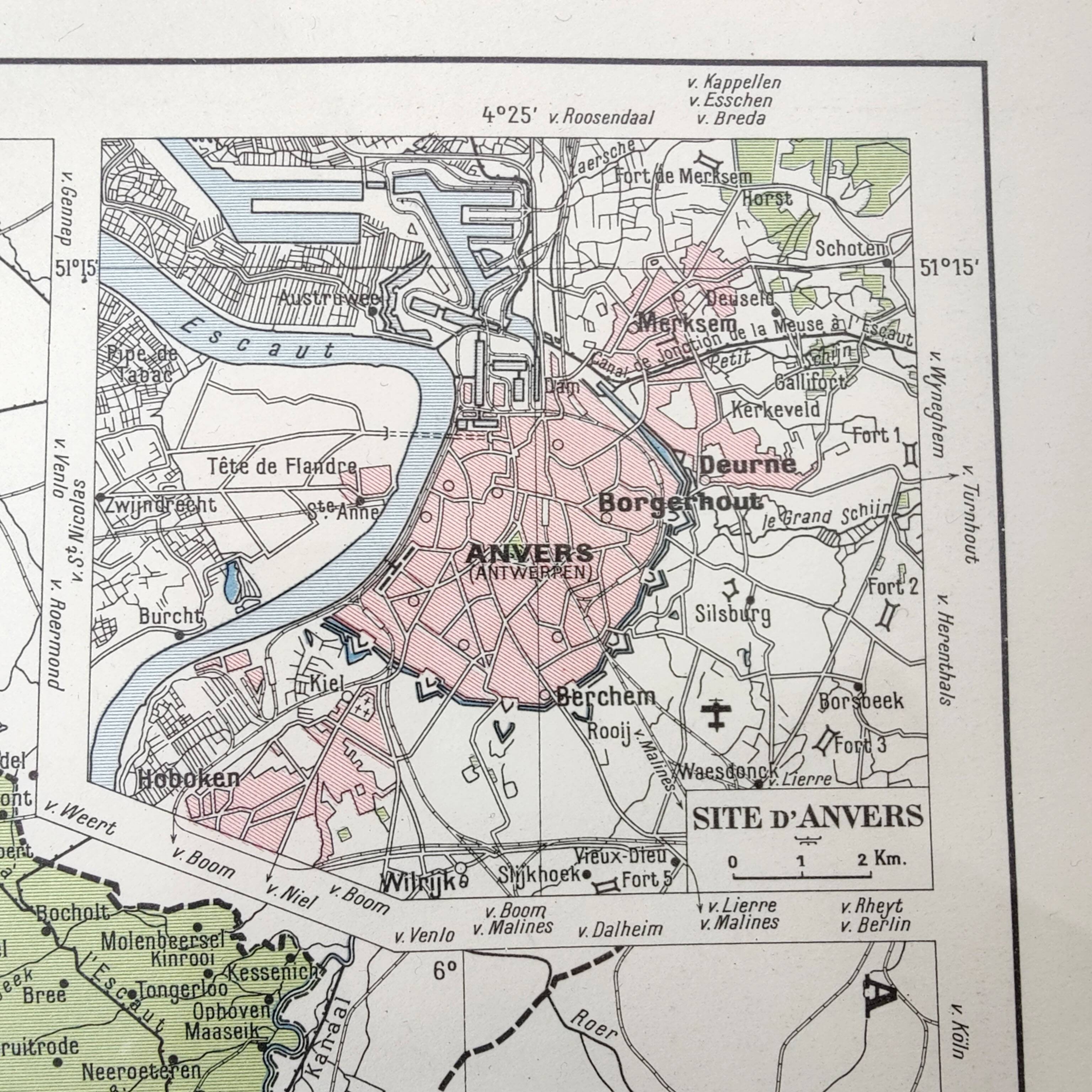 Carte vintage de la Belgique et Luxembourg 43x43cm de 1950