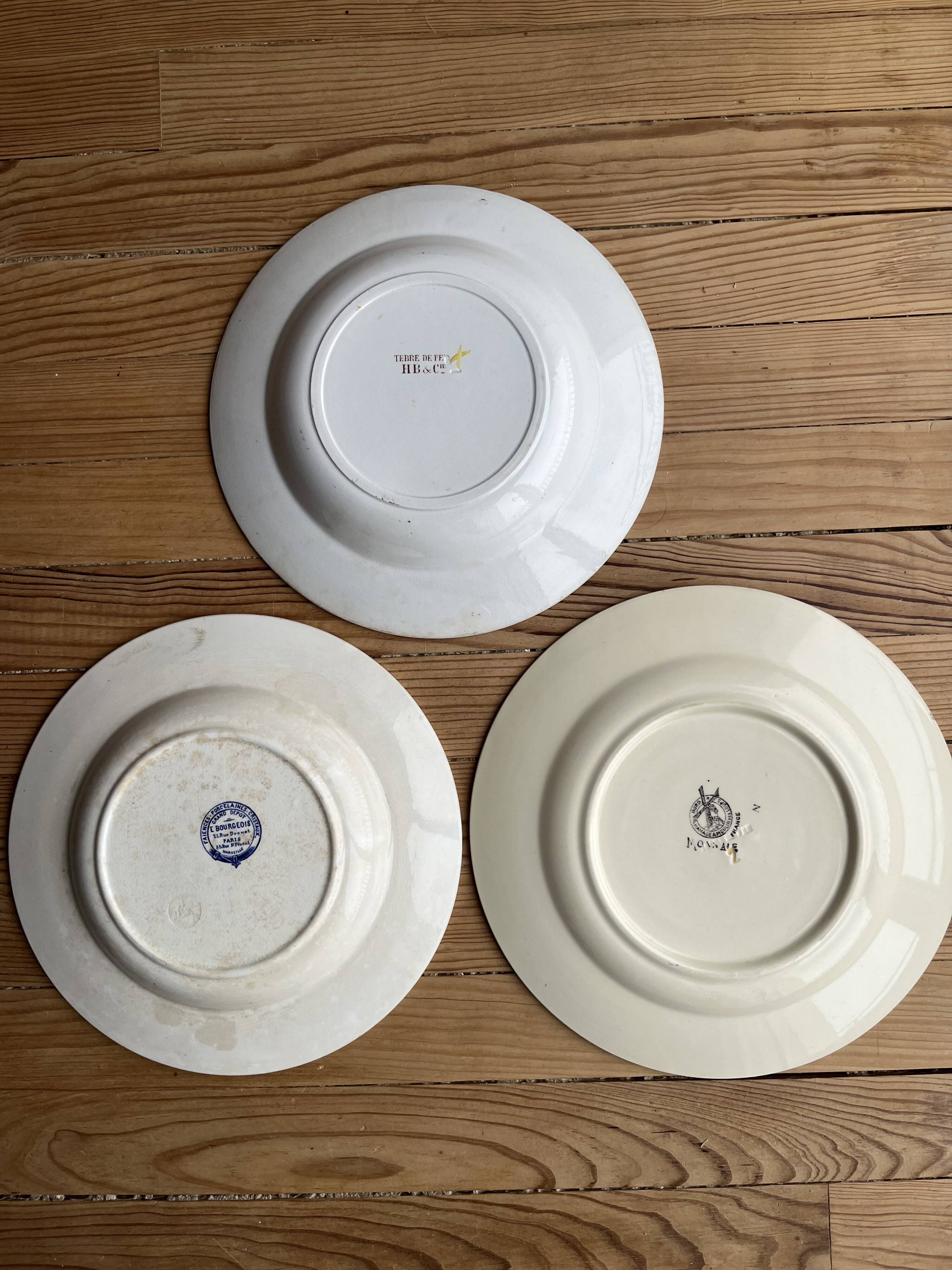 3 old crockery dishes, manufactures of St Amand, Emile Bourgeois and HB& Cie