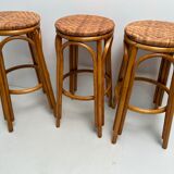 Rattan and bamboo bar and 3 stools from the 60s