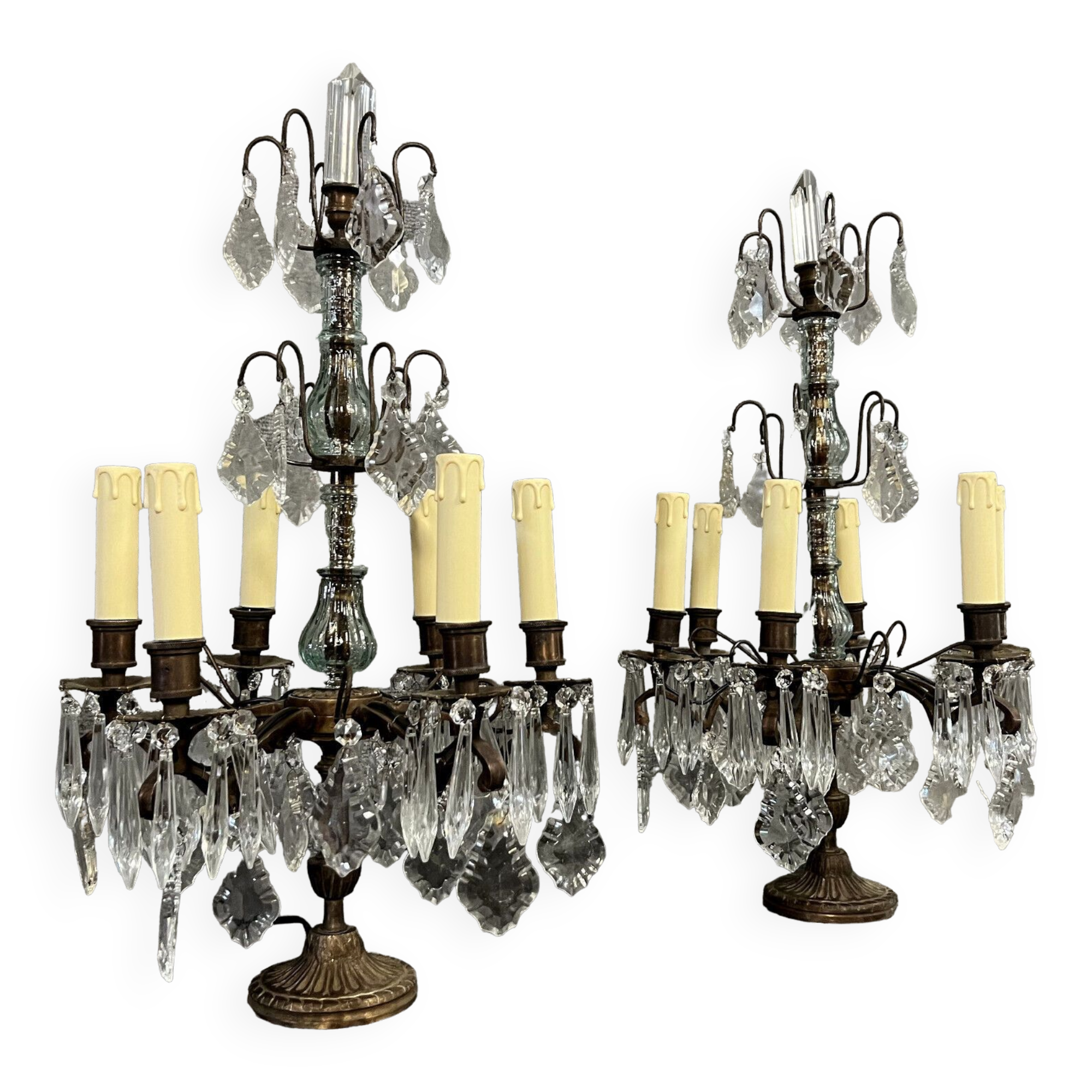 Pair of girandoles in bronze and patinated brass louis xv style circa 1930
