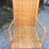 Armchair high back vintage rattan