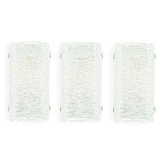 Set of 3 Mid-Century Modern Murano Ice Glass Wall Lights from Kaiser, 1960s