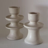 Set of two candlesticks in white tadelakt