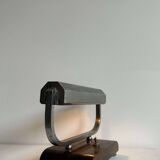 Modernist art deco desk lamp, chromed metal and wood, France 1930