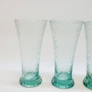 6 verres évasés en verre bleu soufflé bullé texturé pastis / orangeade / eau