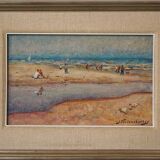 Postimpressionniste - Scène de plage encadrée - Jordi Freixas Cortes