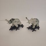 Pair of elephant paperweights, veined marble, 80s - France